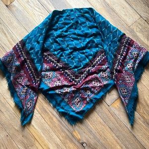 Scarf head wrap tichel teal maroon Aztec Indian print